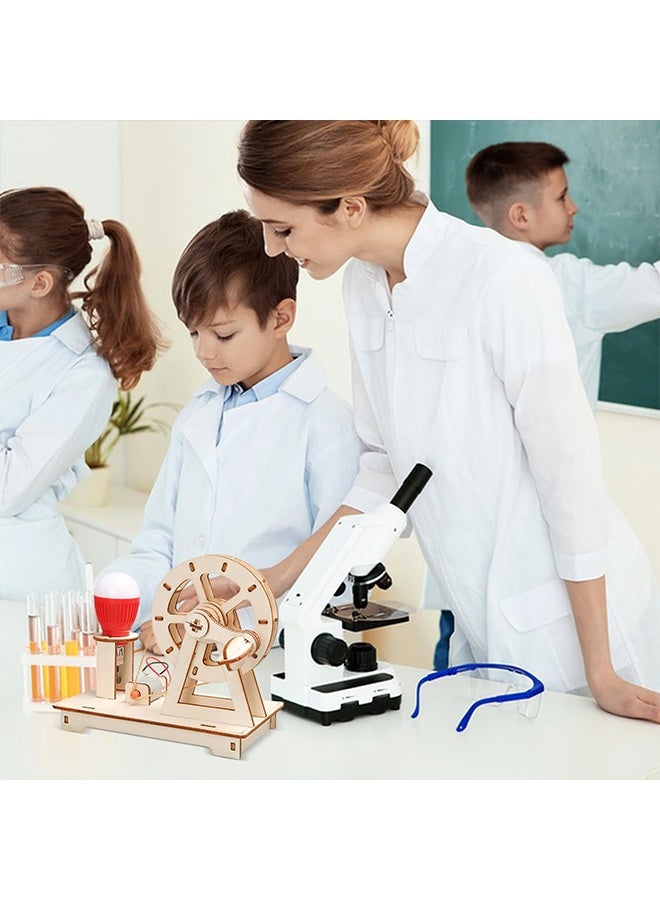 BEBLOSSOM Wooden hand-crank generator – upgrade science experiment kit manual generator toy with light bulb, physics assembly toy for children aged 6-14, interactive electricity learning kit - Image 5